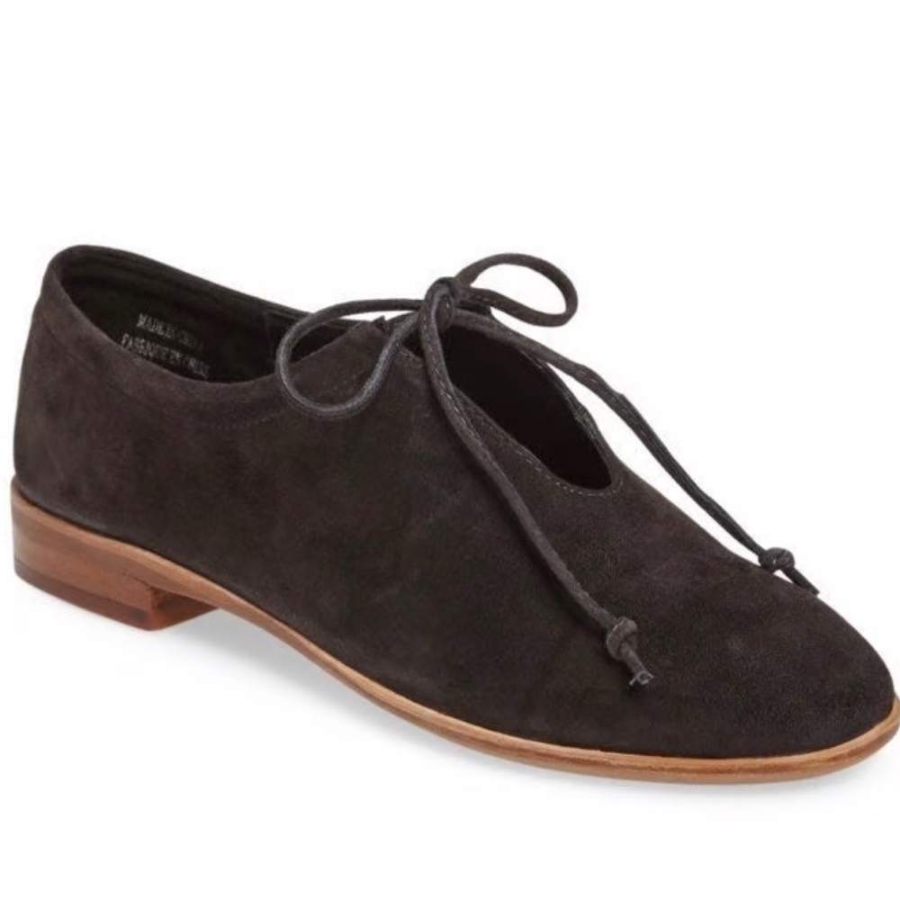 Jeffrey Campbell 'Prieto' Open Oxford Suede Grey Brown Low Heeled Flats sz 9